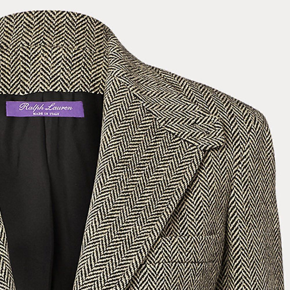 Ralph Lauren Collection Black & Cream Herringbone Wool Tweed Blazer - Picture 5 of 17